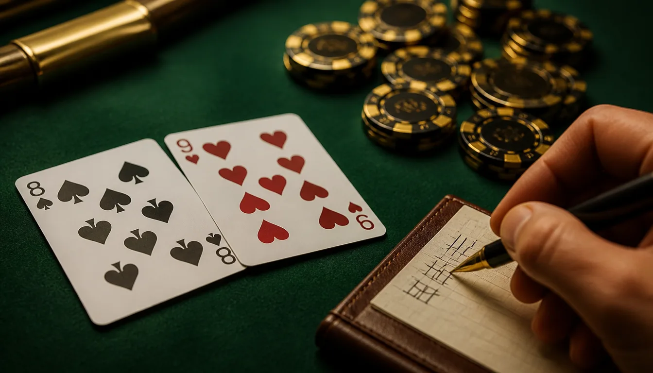 Close-up of baccarat cards showing pip values used to explain baccarat card counting strategy at EE9 online casino